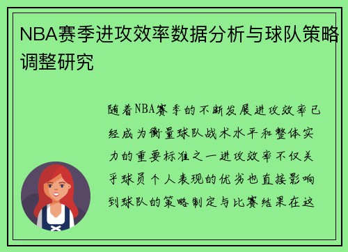 NBA赛季进攻效率数据分析与球队策略调整研究